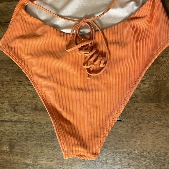 La Hearts Pacsun Ribbed Strappy Tie Back One Piece Swimsuit M Orange - Picture 8 of 11